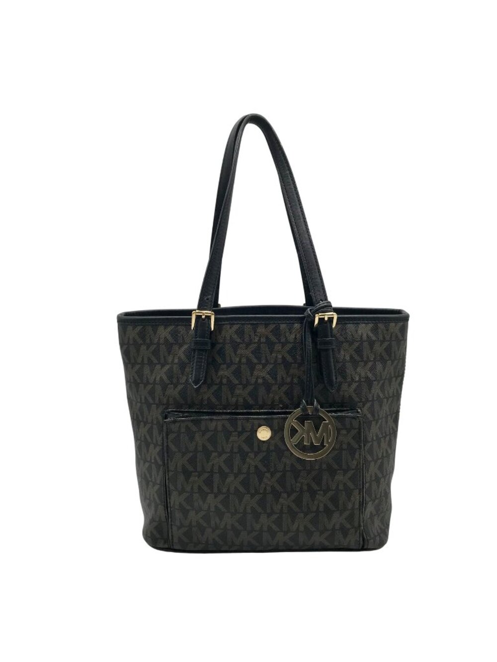Michael Kors Brown Monogram Leather Carmen Shoulder Bag